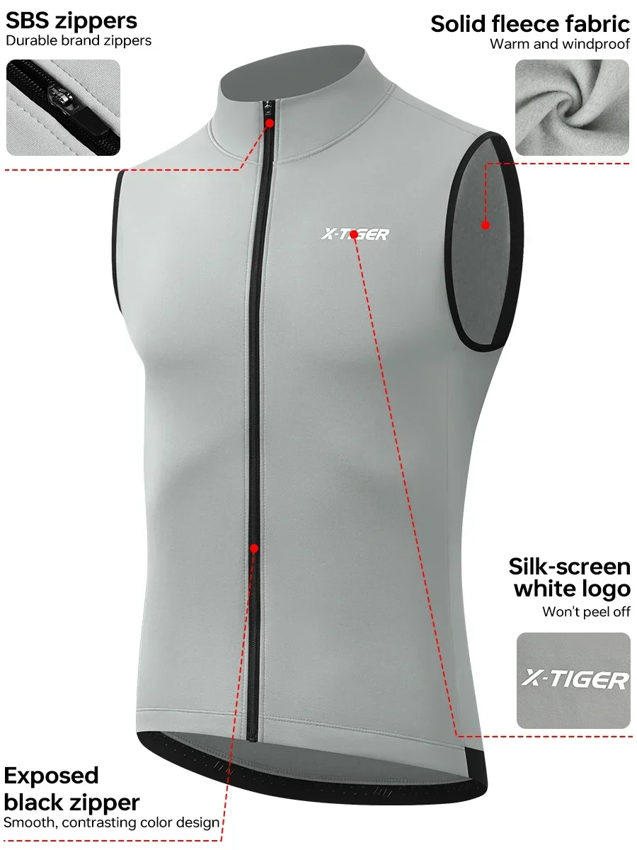 X‑TIGER Herren-Thermo-Fahrradweste, Winter-Fleece, ärmellose, winddichte Jacke mit reflektierenden Elementen und Reißverschlussfach für kalte Straßen, MTB-Fahrradweste. – Detail 4