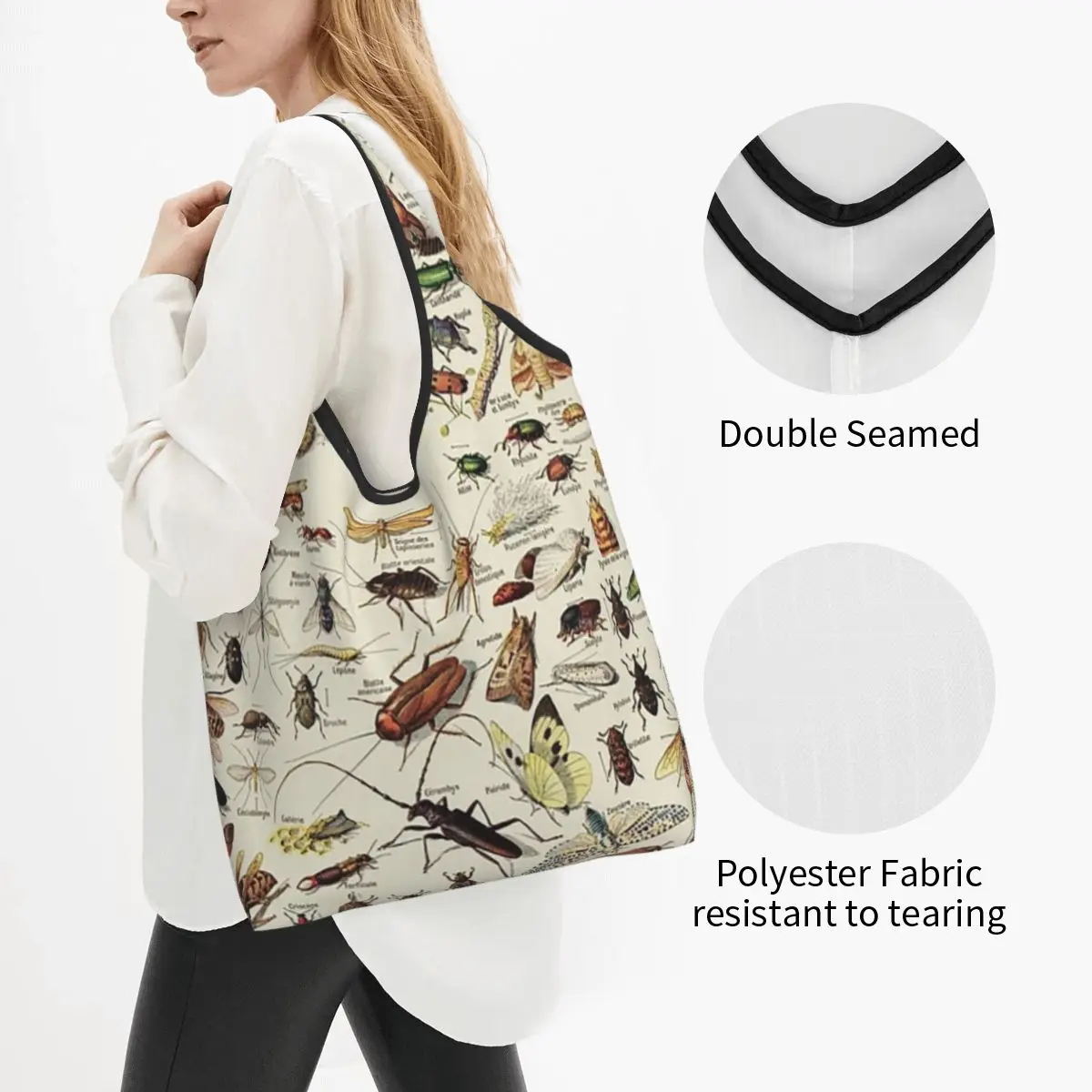 Insects Chart. Scientific Illustration, Text In French Tote Shopping Bags Large Capacity Shopper Bag Handbag Shoulder Bag