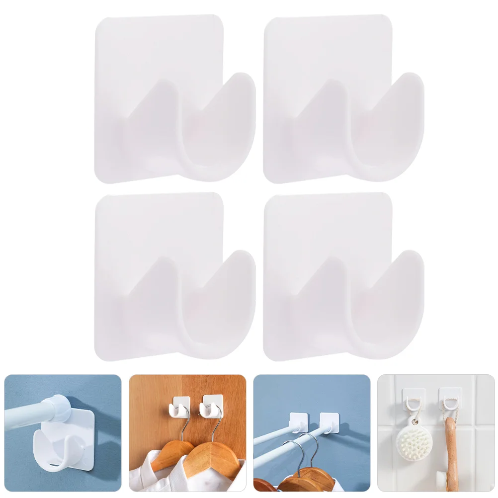 4 Pcs No Punching Pole Support Curtain Rods Hooks Mount Retainer Wardrobe Holder White Plastic