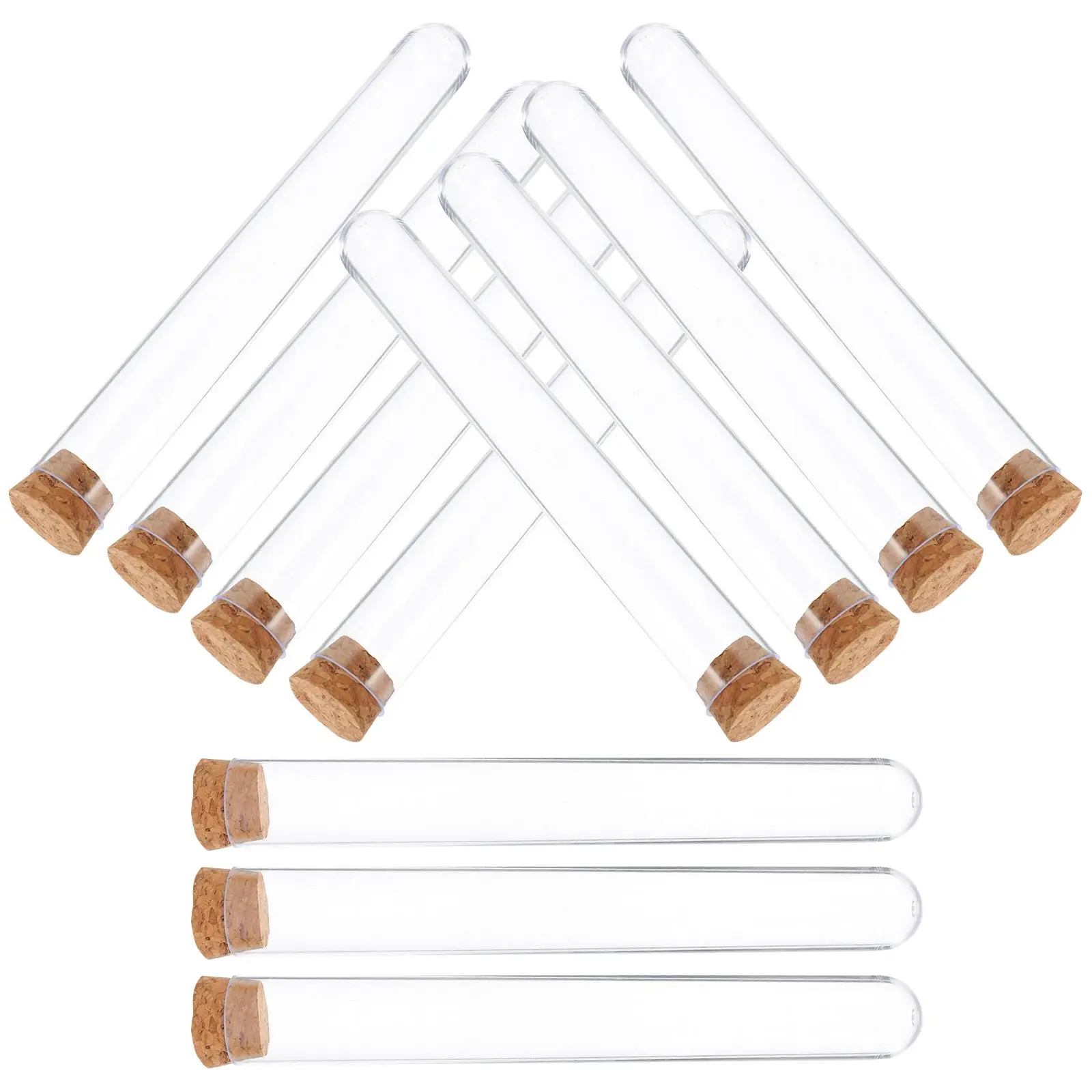 

25pcs Test Tubes 20x150mm Plastic Vials Sample Cork Stopper Small Storage Reusable Travel Lightweight