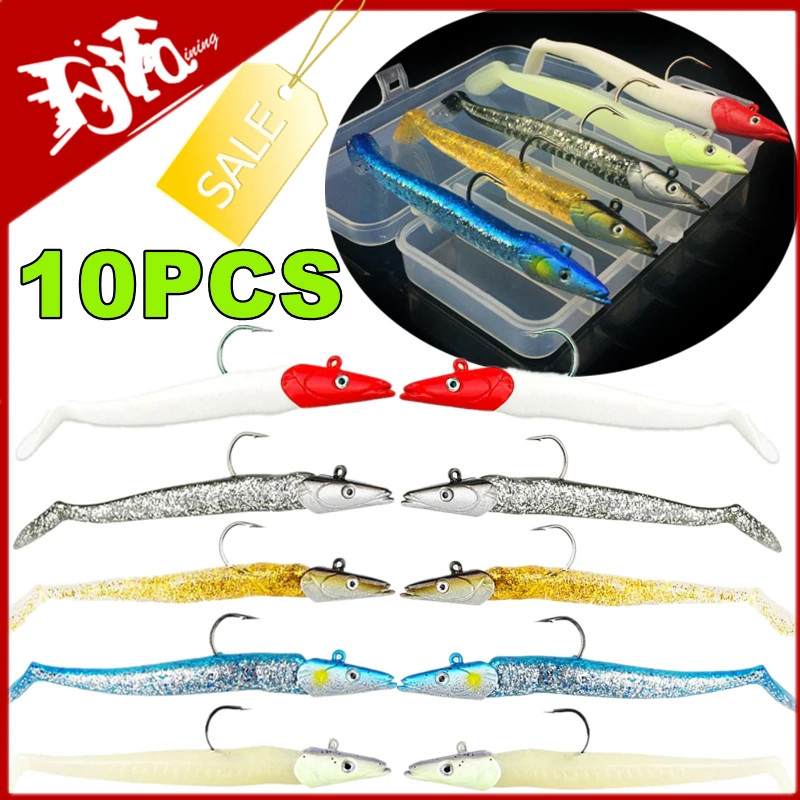 10/5PCS Soft Silicone Luminous Crazy Fish Sand Eel Wobbler Bait Fishing Lure With Hook Bait Kit For Outdoor Fishing Accessories