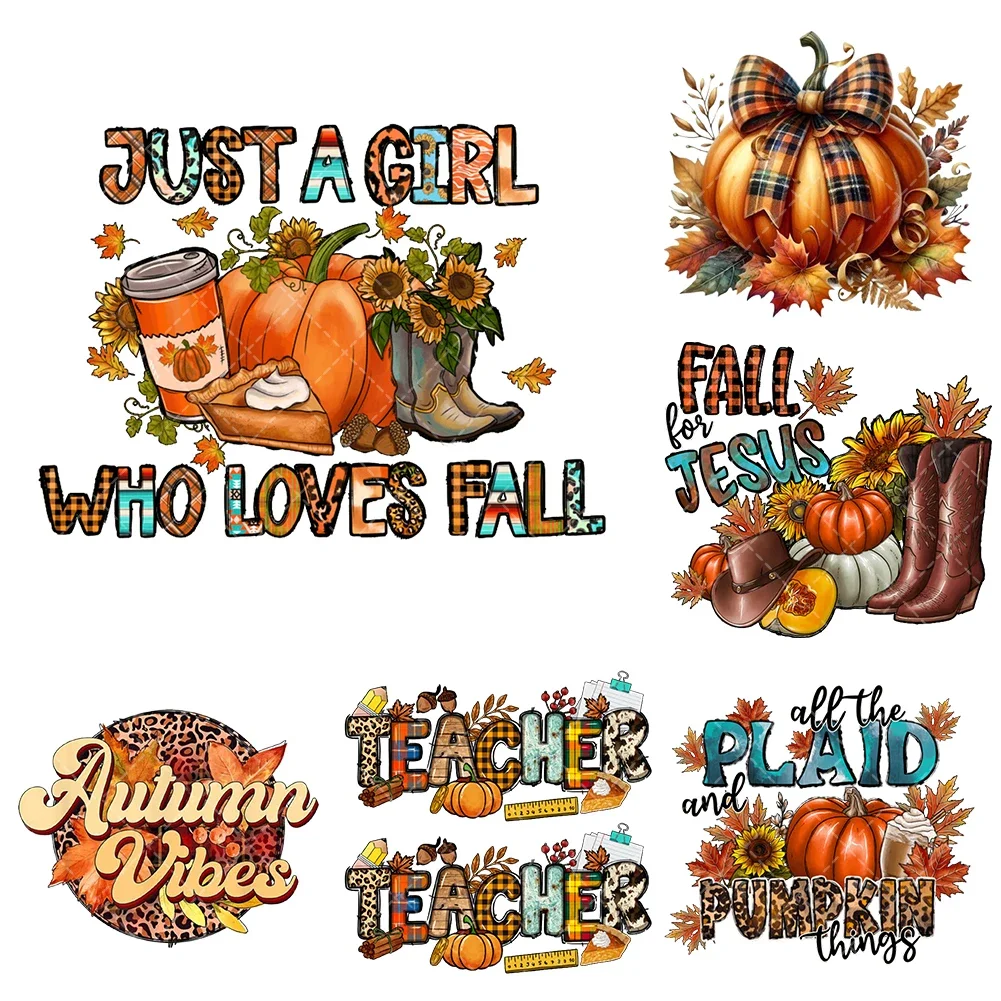 New autumn Iron On Heat Transfer Stickers For Clothes DTF Pinted Vinyl Thermal Appliques Washable T-Shirt Decal