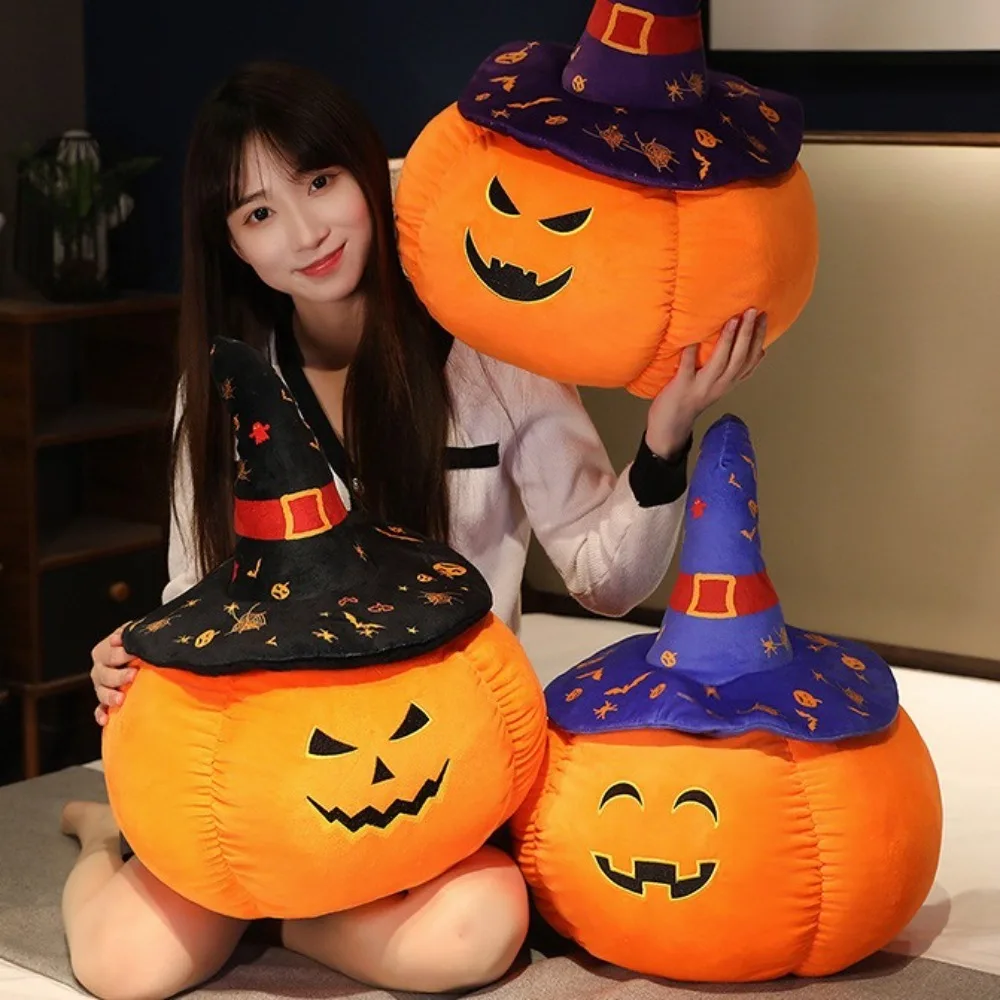 

Cute Wearing Hat Pumpkin Demon Doll Stuffed Soft Halloween Plush Toy PP Cotton Funny Halloween Pumpkin Throw Pillow Kids Gift