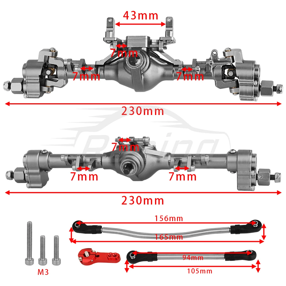 Integrated Aluminum Alloy Front Rear Portal Axle with Servo Steering Rod for 1/10 RC Axial SCX10 II Rock Crawler Car Upgrade