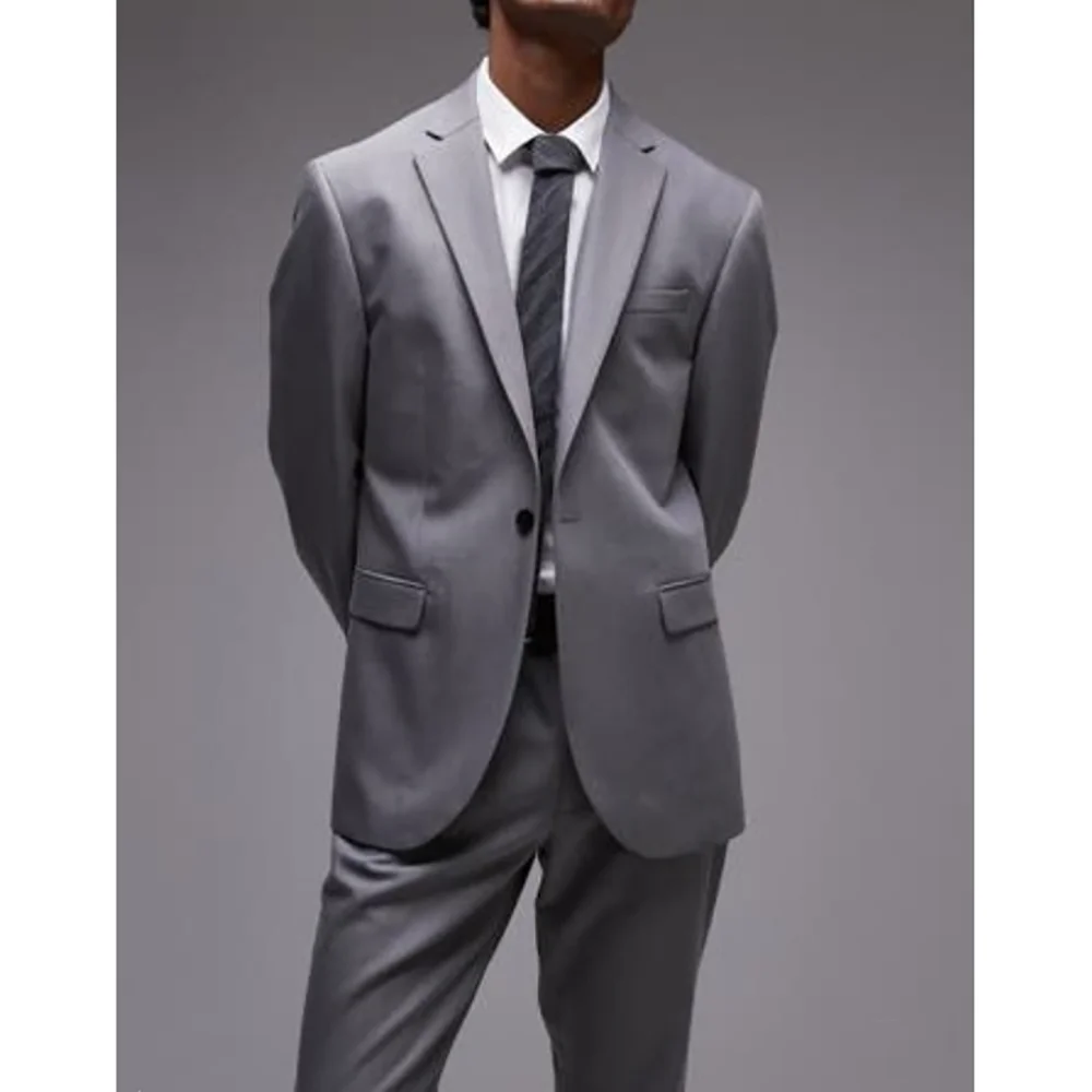 

Grey Men's Suits 2 Piecs Elegant Business Formal Occasion Work Male Suits Slim Fit High Quality Banquet Custom
