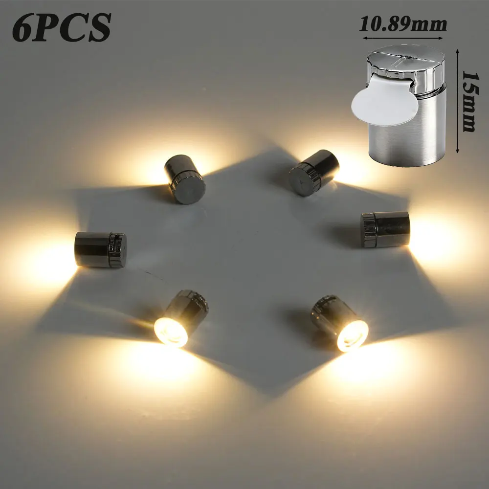6Pcs DIY Spinning Pen & Dollhouse Tiny Warm Spotlight Electroplated Ultra Mini Light Module Battery Powered for Craft Decoration