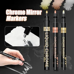 3 kleuren chroom spiegelmarkeringen, 0,7 mm 1,0 mm 2,0 mm penpunt metalen pen DIY doodle kaarten, posters, rock mokken, keramiek, glas, plating pen 1 stuks