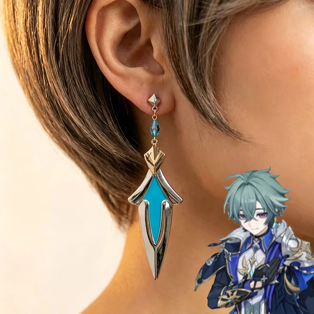 Game Lohen Cosplay Single Earring Blue Ear Studs Alloy Earwear Unisex Eardrop Fashion Pendant Jewelry Accessory