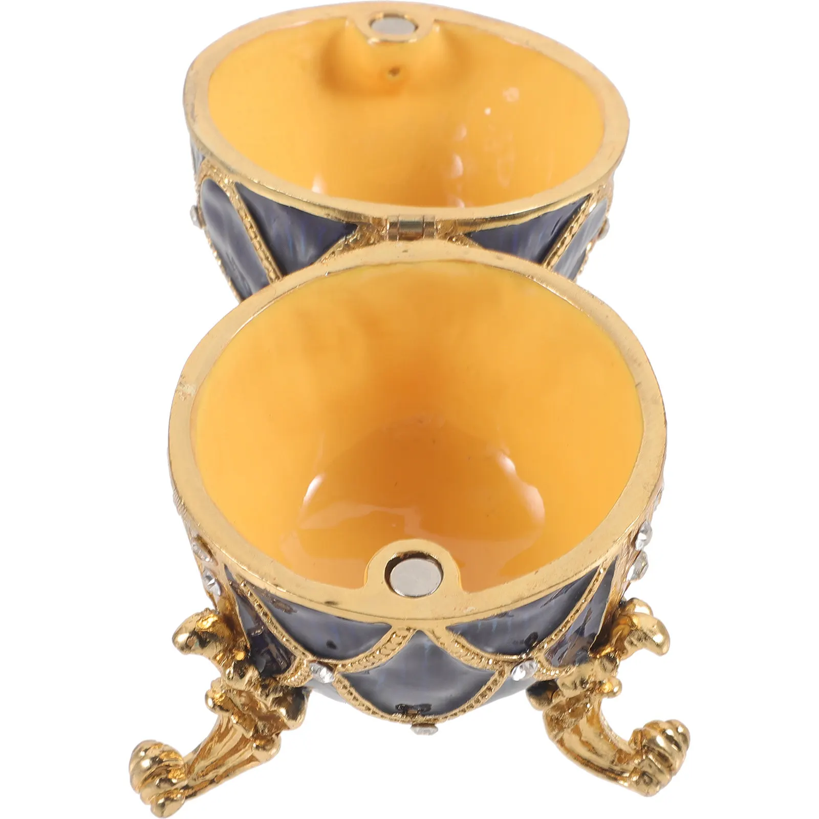 

1 шт. позолоченная металлическая шкатулка для украшений в форме пасхального яйца со стразами, креативный винтажный органайзер для ожерелий, серег, браслетов