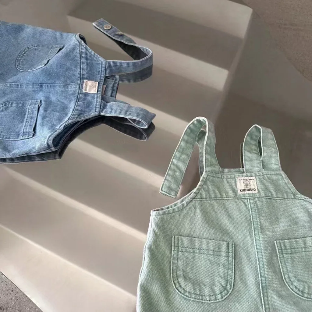 2024 Summer New Baby Denim Strap Shorts Infant Boy Girl Fashion Versatile Overalls Toddler Casual Pants Baby Sleeveless Jumpsuit