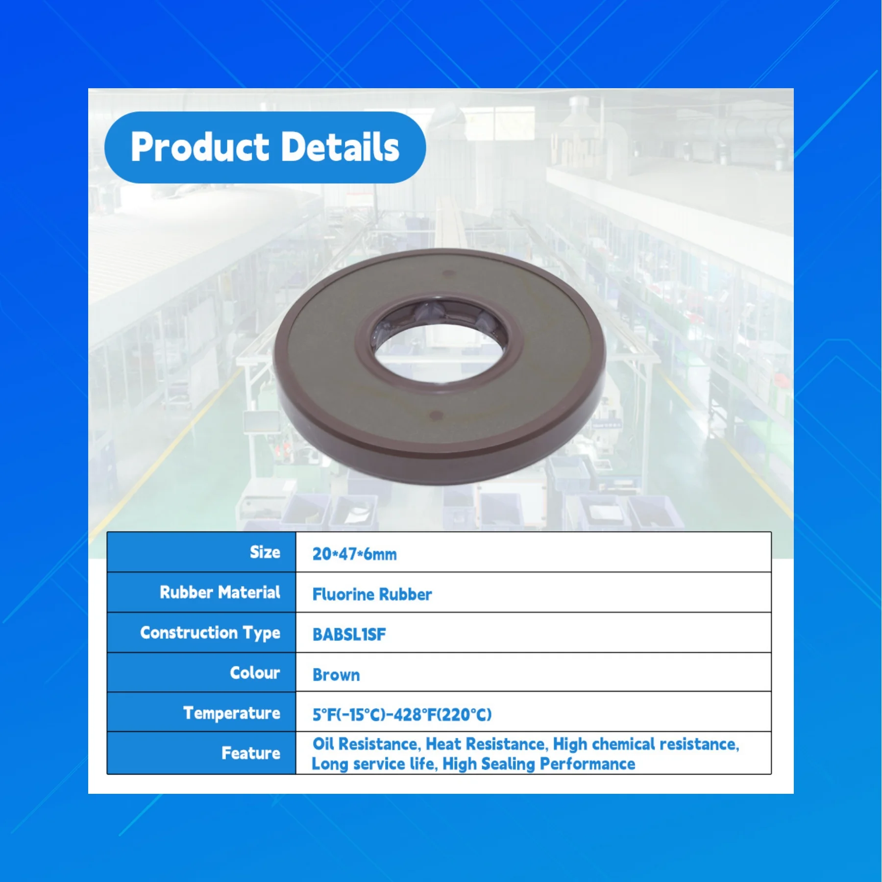 

High-quality fluororubber high-pressure oil seal, BAFSL 1SF style, 20x47x6mm 20*47*6mm size, hydraulic pump oil seal