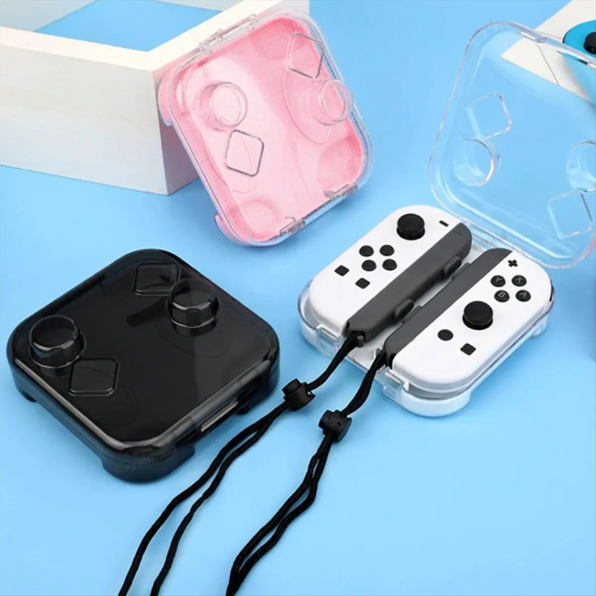 [On Sale]Transparent Storage Case for Switch/OLED Joy-Cons Handle Storage Box Dust-Proof High-Permeability Handle Storage Pink