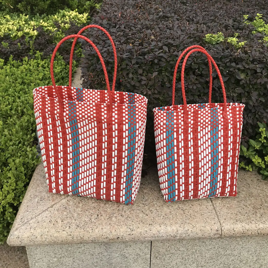 Ins Plastic Portable Shopping Basket, Home Hand Carrying Storage Basket, Shoulder Knitting Bag, Korean Vegetable Basket Bag