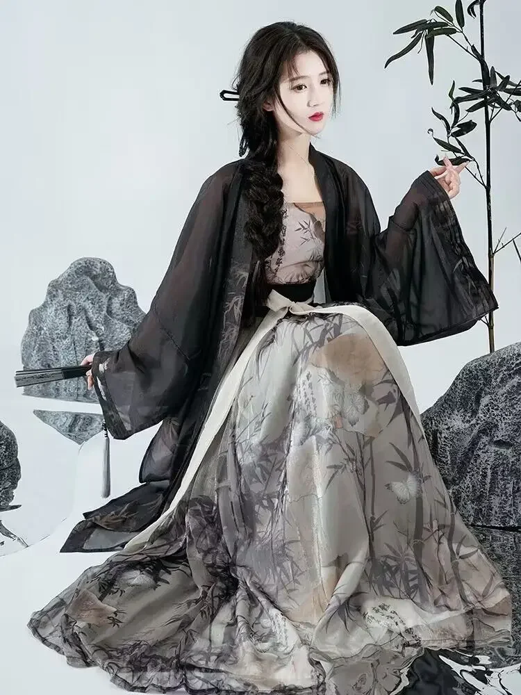 4XL Hanfu Dress Women Chinese Song Dynasty Modern Style Hanfu Oversized Cosplay Costume Summer Black Hanfu Sets Plus Size 3XL