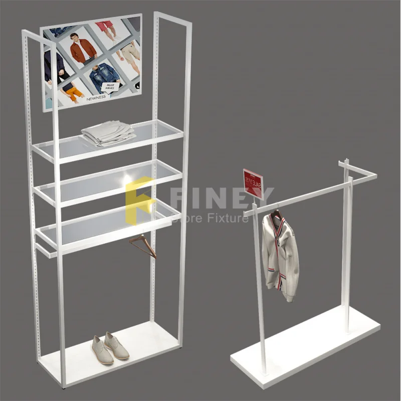 custom.Fashion Clothing Women Kids Mannequins Metal Wood  Display Rack Shelves Clothing Store Interior Decoration Layout Design