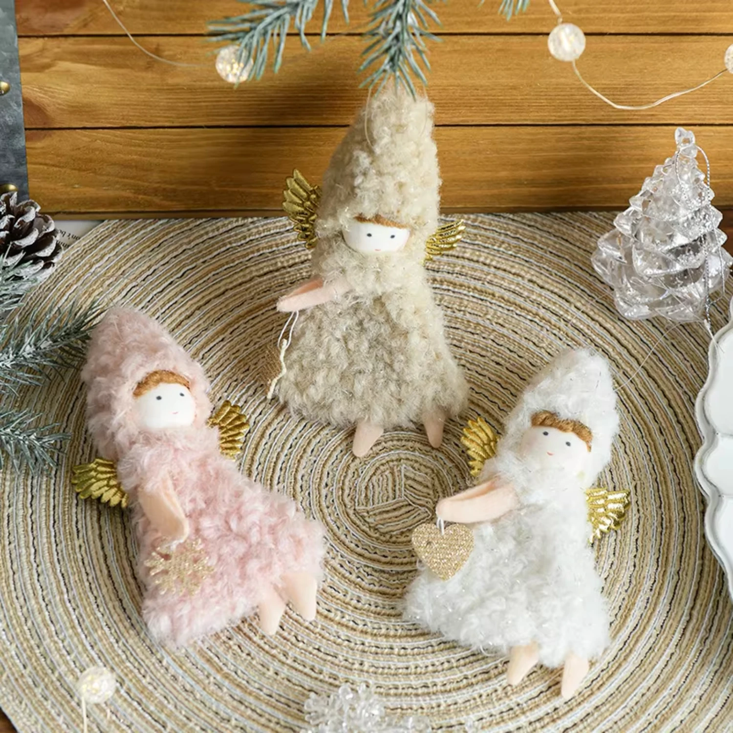

Plush Angel Doll Charm Hanging Girl For Christmas Tree Ornament Foam beads Blue ornaments Balls