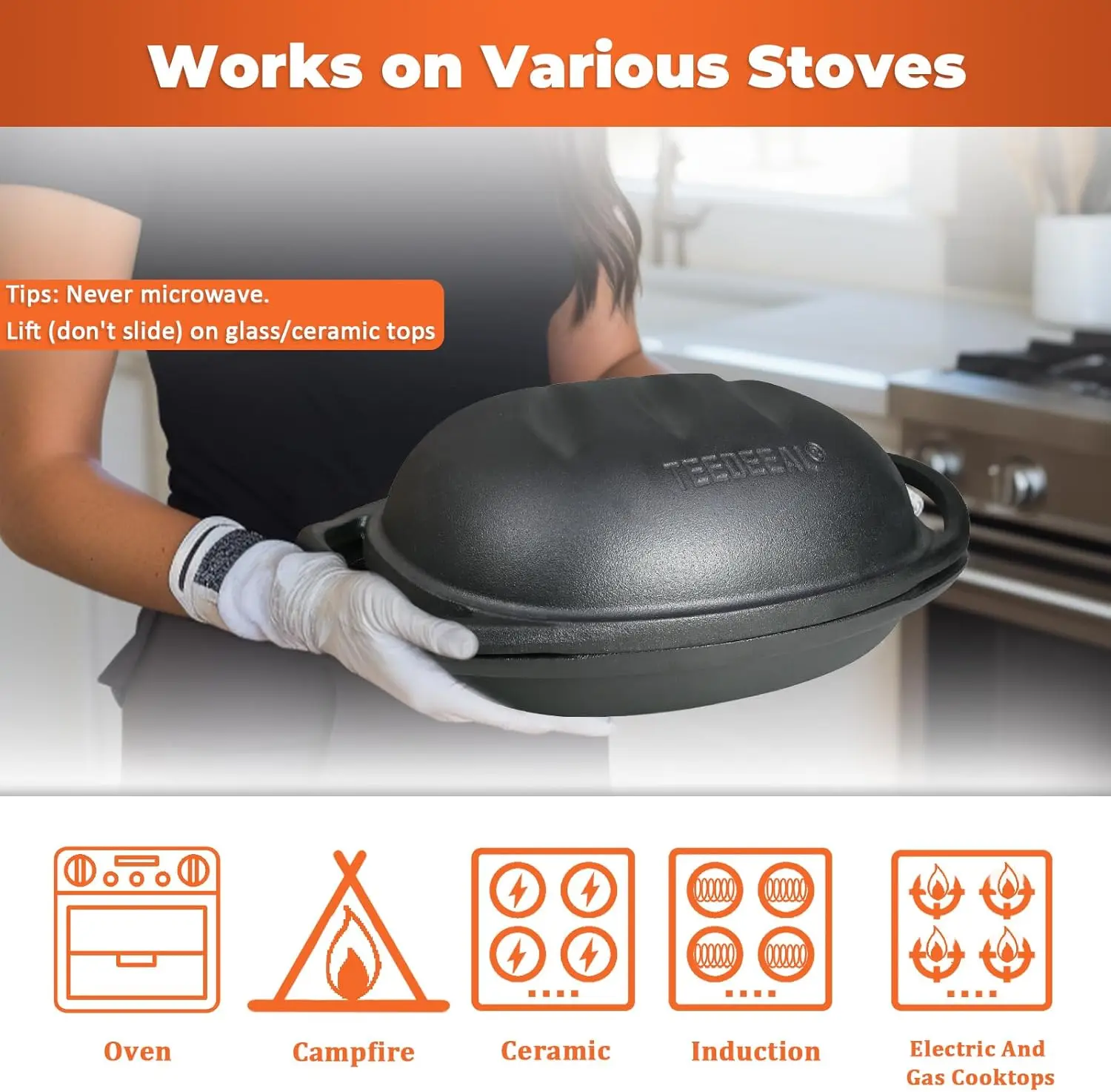 7.8 QT Heavy Duty กระทะขนมปังเหล็กหล่อปรุงรสล่วงหน้า, เตาอบดัตช์ก้อนขนาดใหญ่พร้อมฝาปิด, ถาดอบขนมปัง Sourdough - เข้ากันได้กับ