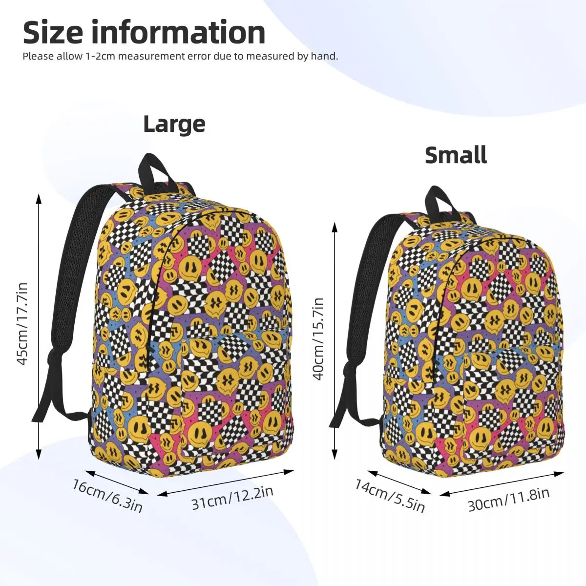 Mochila de lona con cara sonriente para adolescentes, morral de viaje para estudiantes de secundaria y Universidad