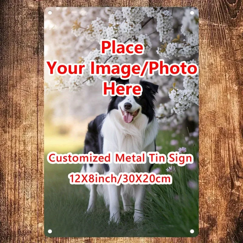 Maßgefertigtes Rechteckiges Blechschild Personalisiertes Metall-Eisenbild, Individuelles Foto-Logo-Text Vintage Wandkunst, Retro Wasserdicht Rostfrei
