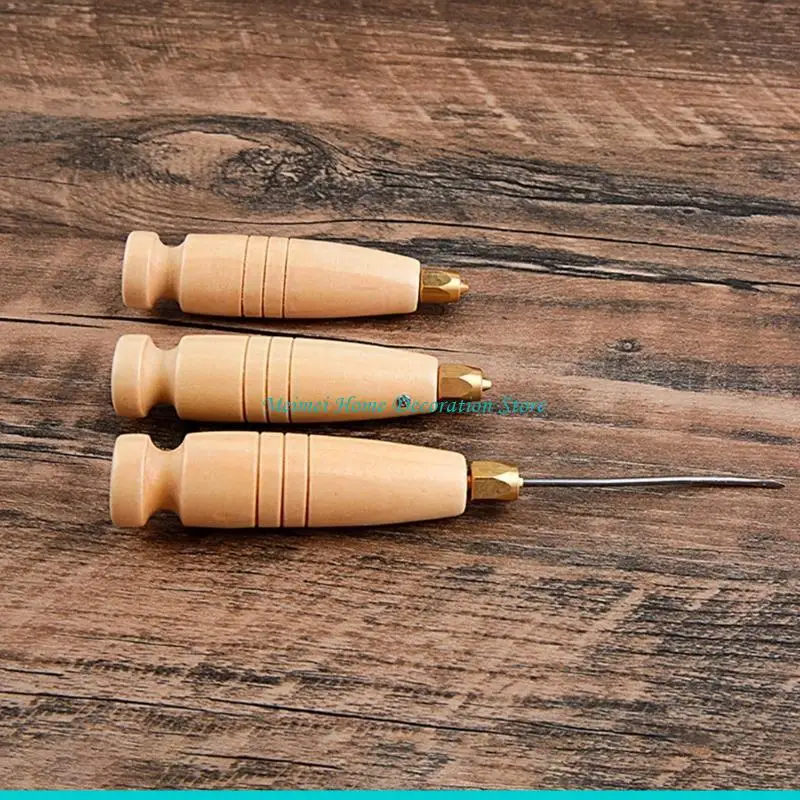 H7BF 4 In 1 Leather Craft Cloth Hole Tool Diamond Point Stitching Awl Tool Handle Leather Sewing and Punching Tool