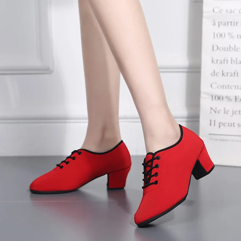 Women Latin Dance Shoes Jazz Adult Ballroom Salsa Dancing Shoes Woman Black Red Teachers Training Modern Tango Dance Sneakers