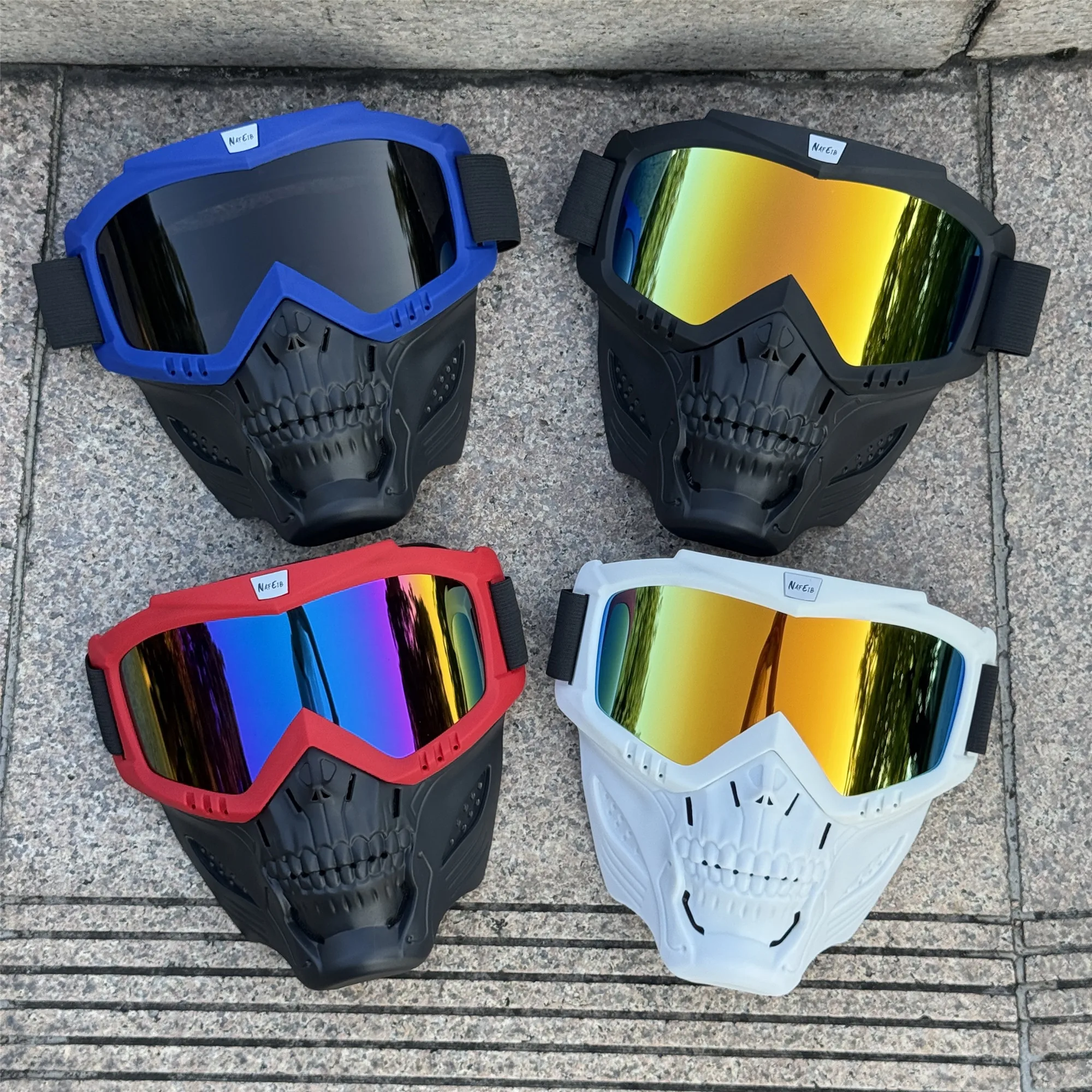 Motorcycle Skull Mask Goggles, Wind & Dust Resistant, Colorful Coated Lens, Off-road Helmet Goggles, Full-face Tactical Mask
