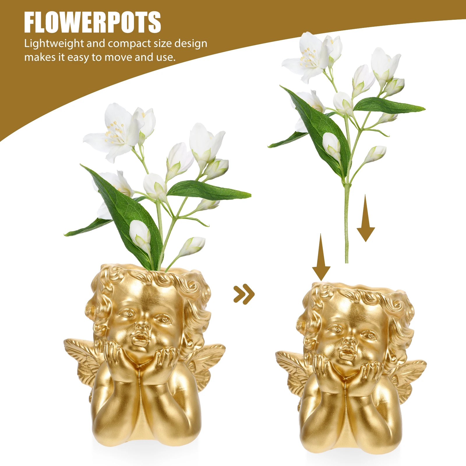 

Angel Cherub Resin Flower Planter Pot Lightweight Compact Design for Indoor Outdoor Plants Garden Balcony Decoration