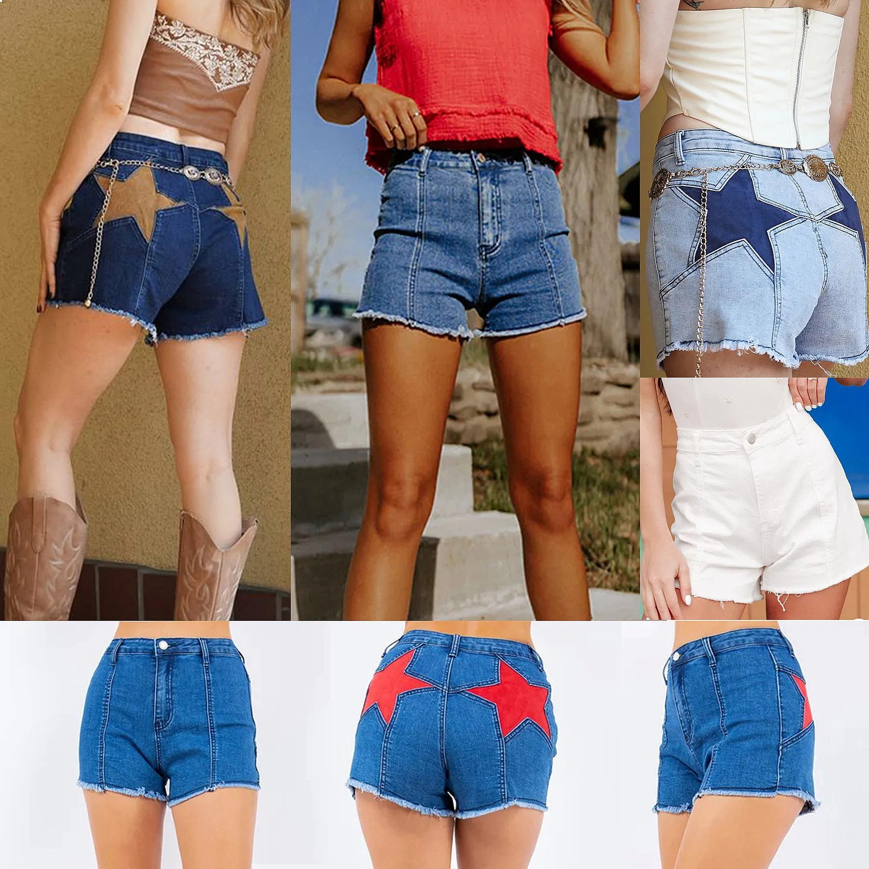 Women Denim Shorts Hot Pants Star Patchwork Spring Summer High Quality
