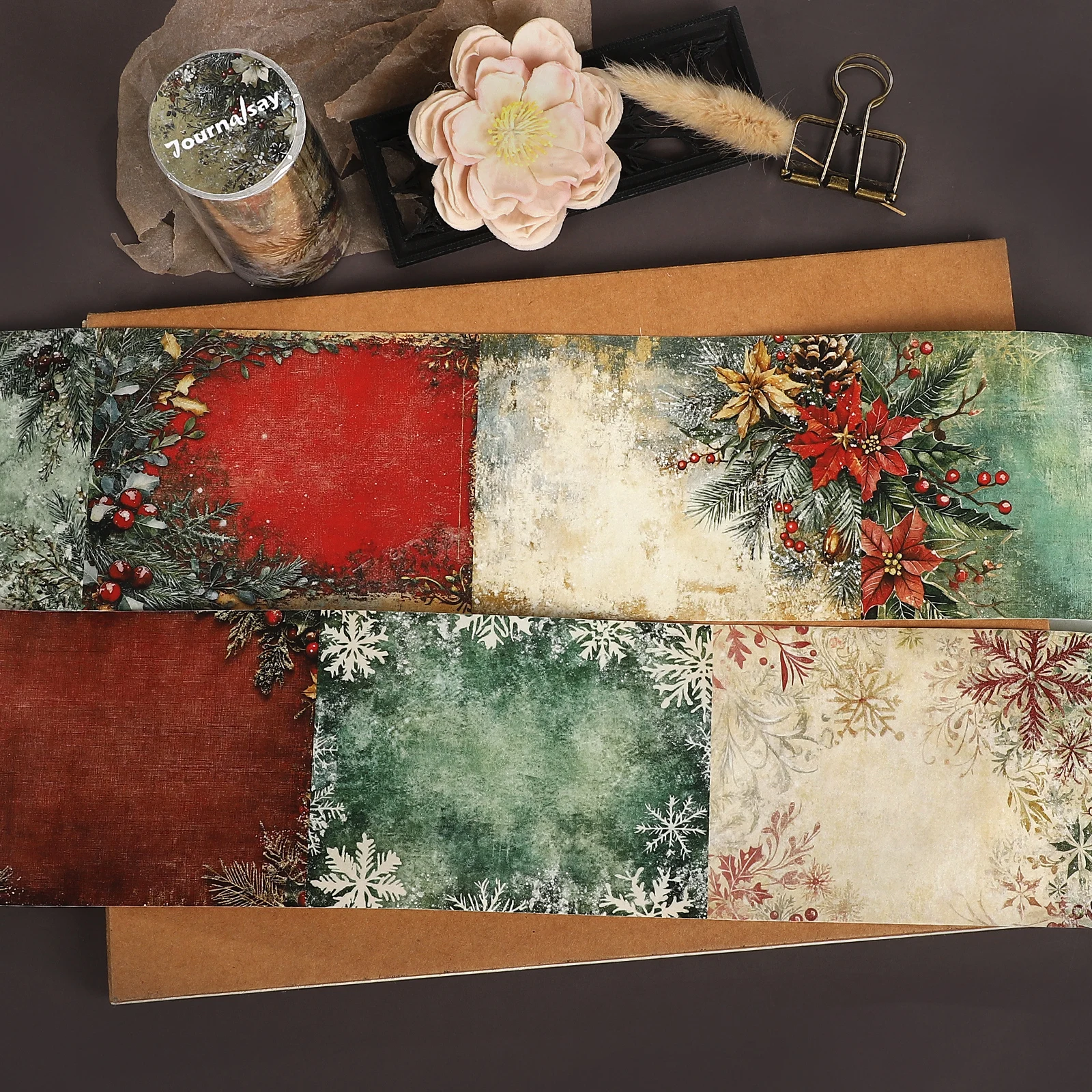 80mm*215cm Vintage Christmas Flower Border Landscape Washi Tape Creative DIY Journal Material Collage Scrapbooking Stationery