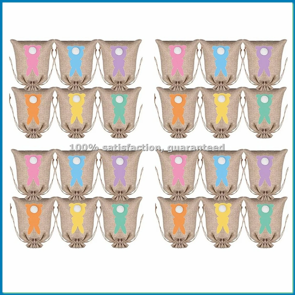 24Pcs Drawstring Gift Bags Easter Burlap Bag Drawstring Gift Bag Easter Bunny Linen Bag with Ail Gift Bag-A12I