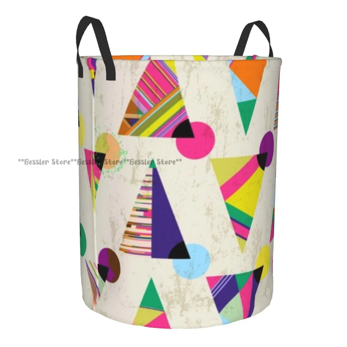 Laundry Basket Triangles Circles Strokes And Splashes Round Storage Bin Collapsible Hamper Clothes Bucket Organizer