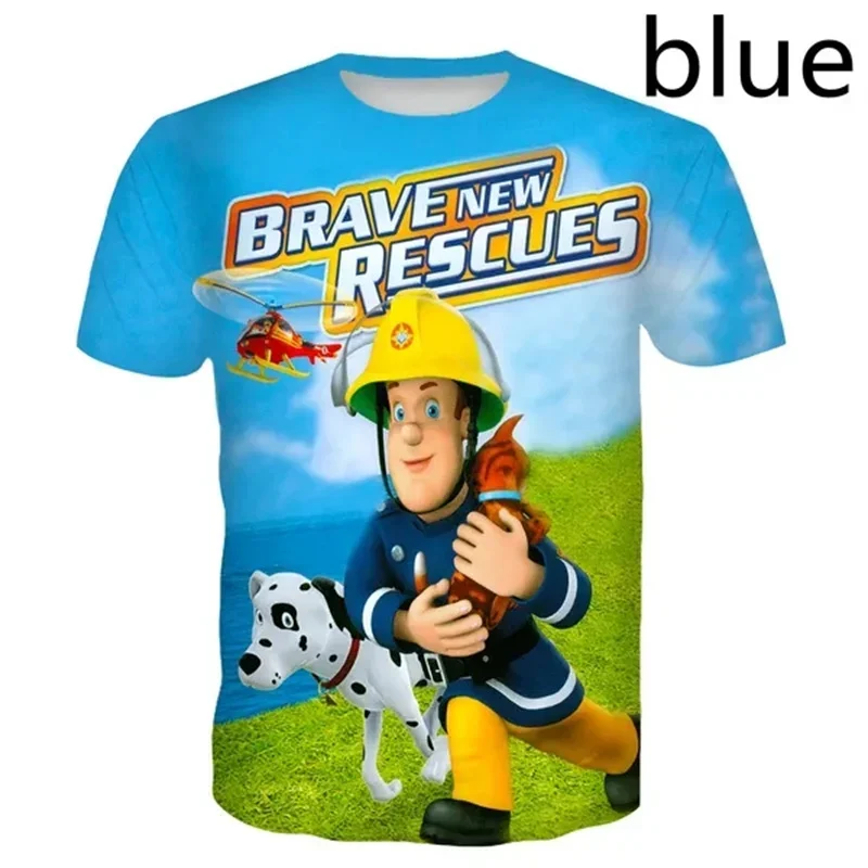 Anime Kids Tee Shirts 3D Fireman Sam Graphic T Shirt for Men Clothing Pop Hot Sale Boys Short Sleeved T-shirt Funny Kid y2k Tops