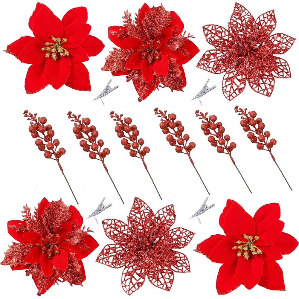 

12Pcs Christmas Decoration Artificial Flowers Berry Xmas Tree Pendant Ornaments for Home Decor New Year Gifts Garland Accessory