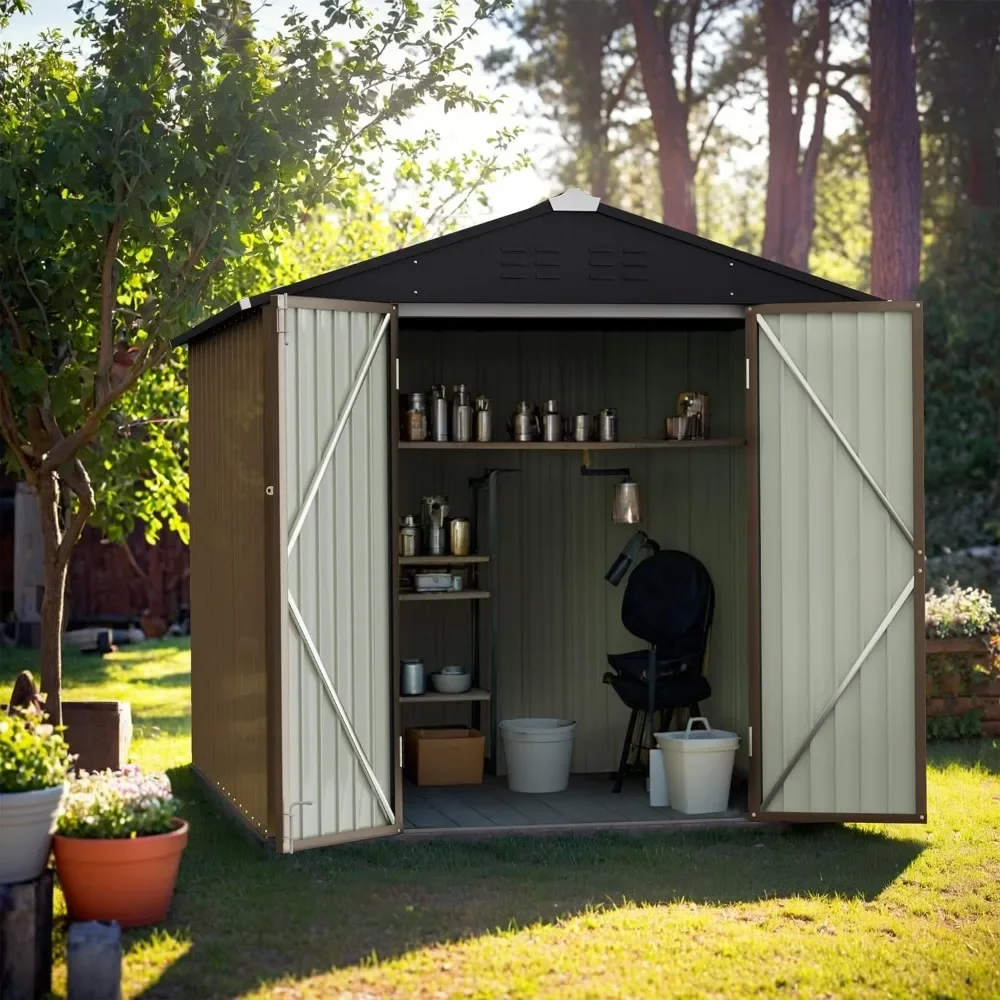 6 x 4 FT Shed Outdoor Storage Shed Metal Garde with Lockable Door Outside Waterproof Tool Shed for Backyard, Patio, Lawn