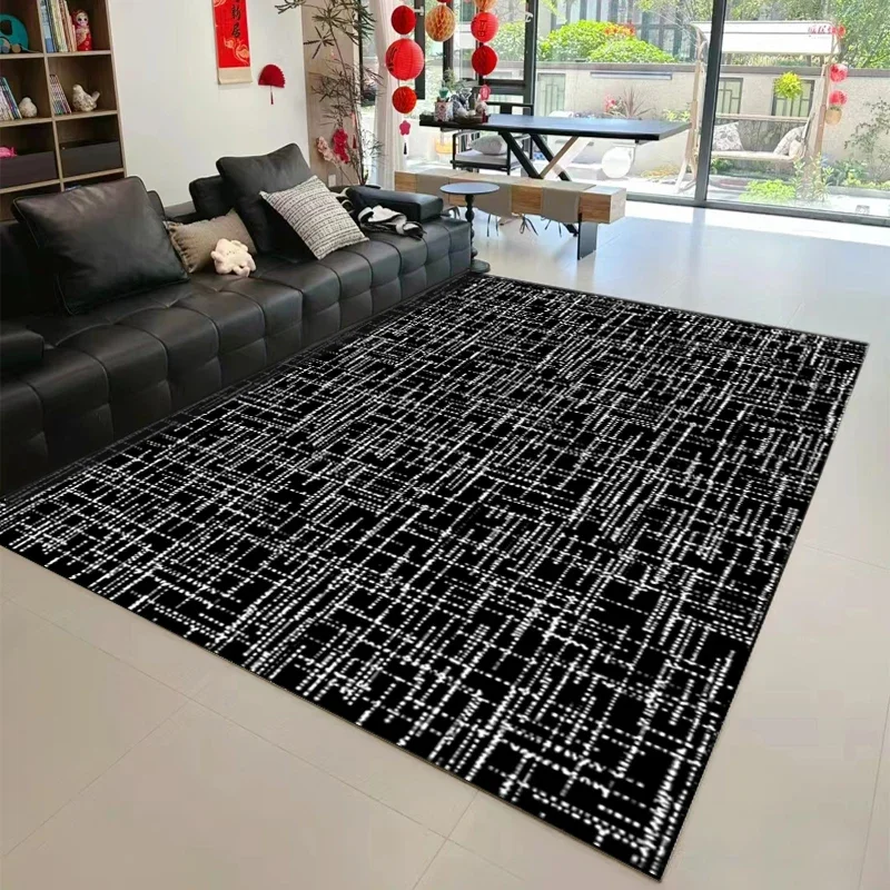

French Vintage Area Rug – Antique Black or Gray Loop Pile Living Room Coffee Table Carpet, Bedroom Floor Mat