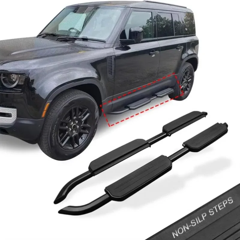 Side Steps Fit for 2020+Defender 110 Modern Style Aluminum Material Black Color Running Board Nerf Bar Accessories