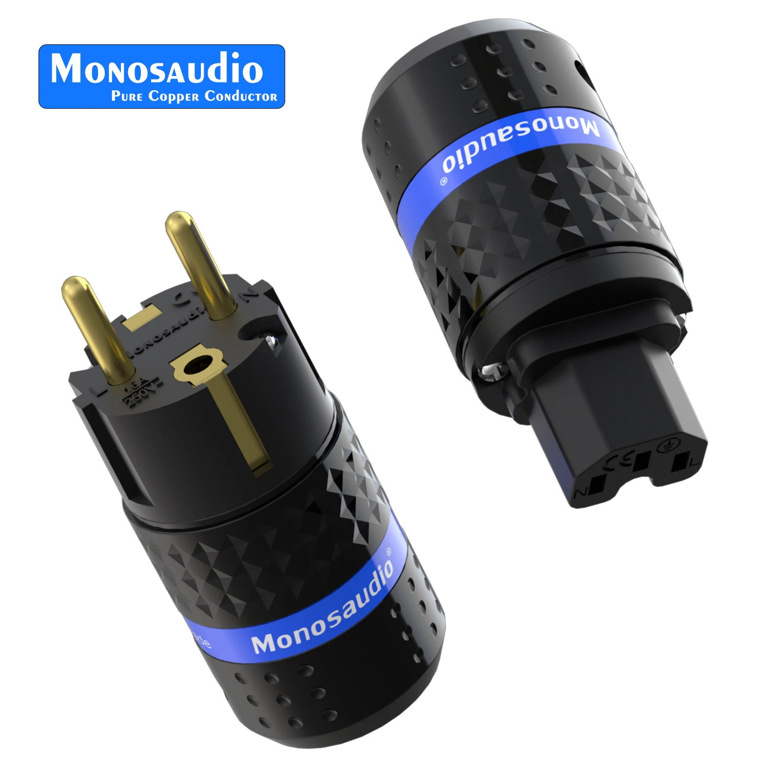 

Monosaudio E102G/F102G Schuko Power Plug HiFi Connectors Pure Copper Gold Plated 99.998% EU Type Audio Video Cable Accessory