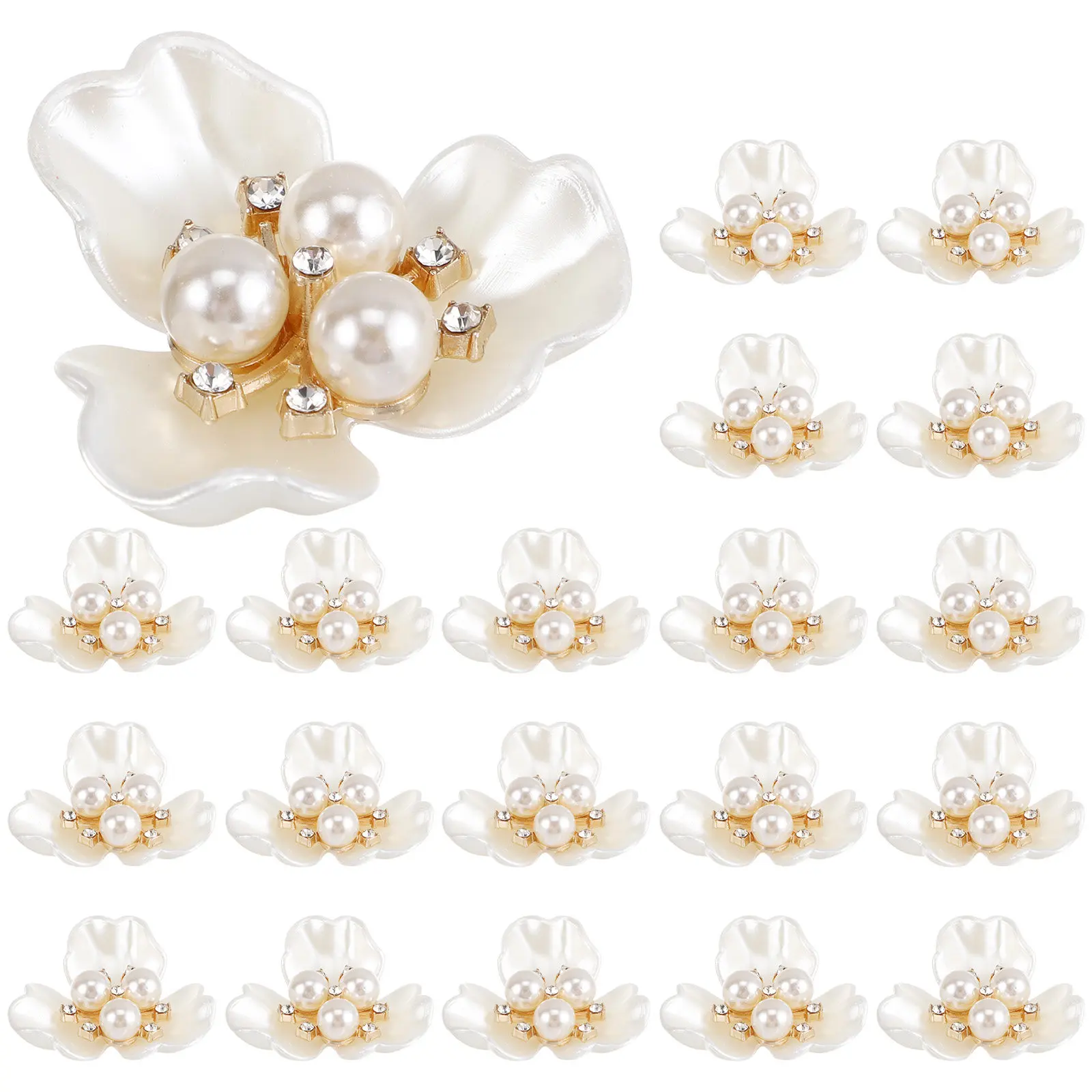 20Pcs Alloy Rose Hair Pins with Artificial Pearls Camellia Stamens Elegant High-End Hair Props for Women DIY Headwears Luxury