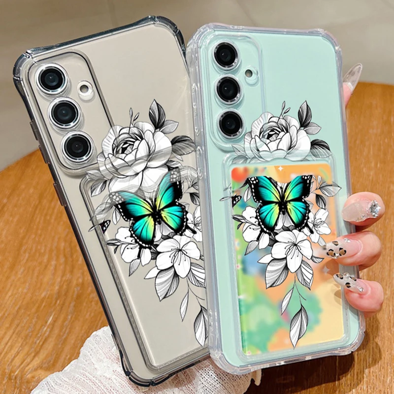 حافظة لهاتف سامسونج جالاكسي S25 S24 S22 S21 Ultra S23 S24 FE A56 A55 A35 A15 A16 5G غطاء هاتف ناعم مطبوع على شكل فراشة