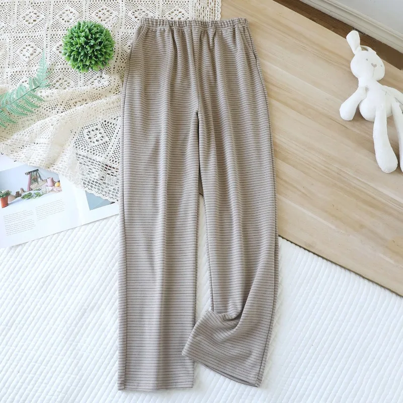 جديد خريف/شتاء 2025 سراويل نوم نسائية مع سراويل مخططة مخملية ، سراويل منزلية سميكة فضفاضة دافئة بيجامة قيعان نسائية