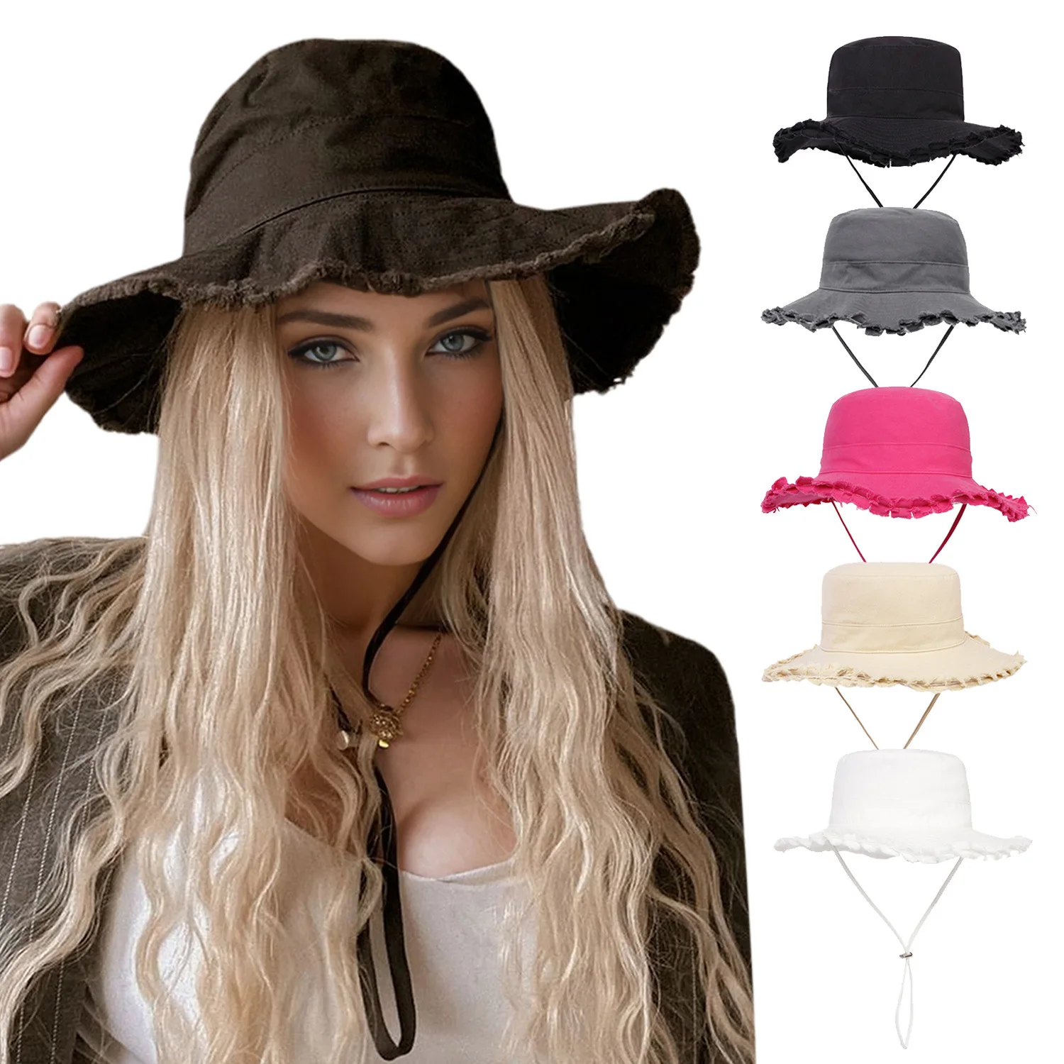 Big Head Leisure Protection Sun Protect Beach Cotton Bucket Hat Washed Edging Men's Outdoor Hiking Travel Panama Cap Casquettes