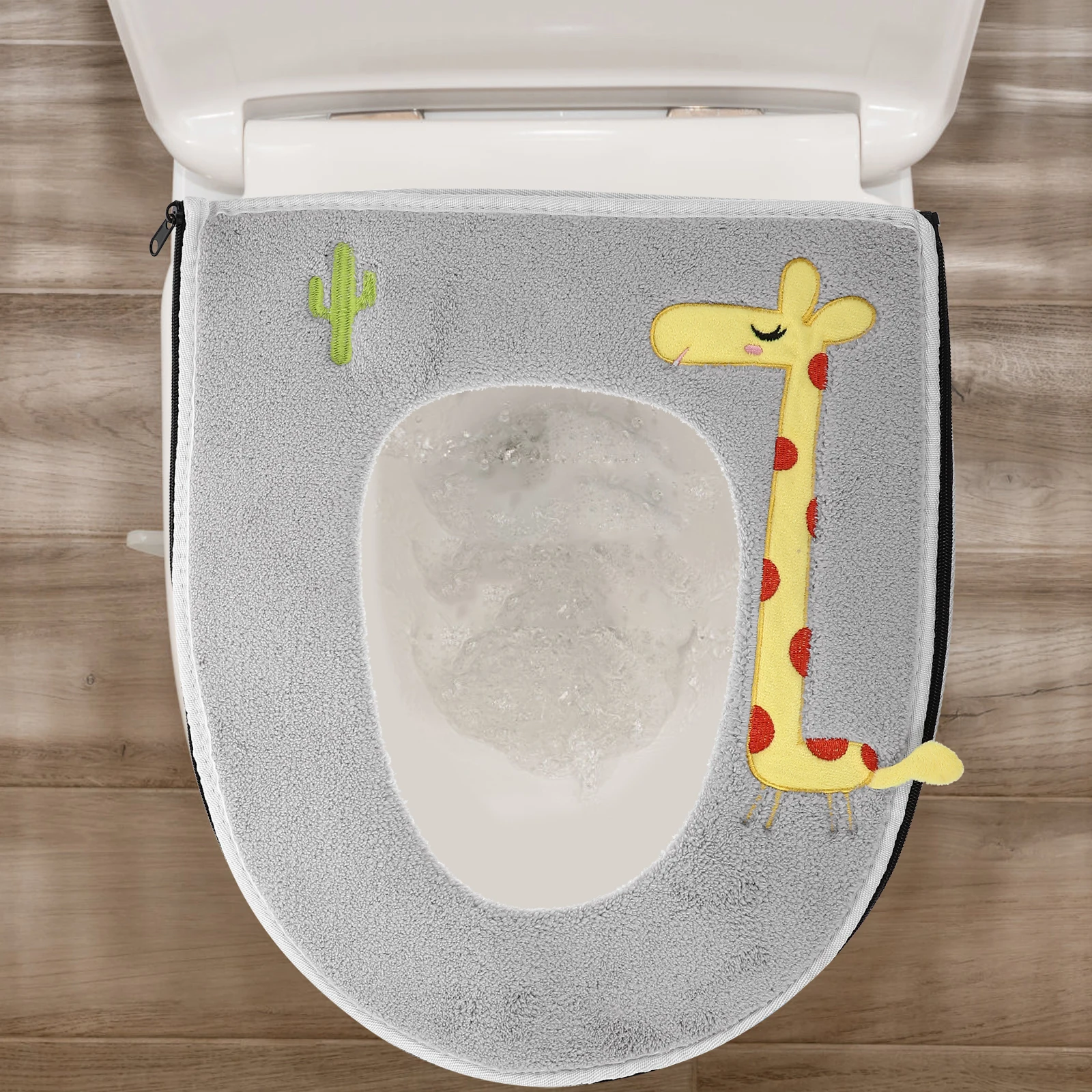 

Fleece Lined Toilet Seat Cover Pad Warm Waterproof Bathroom Gray Color O Shaped U Shaped Fits Most Seats Reusable