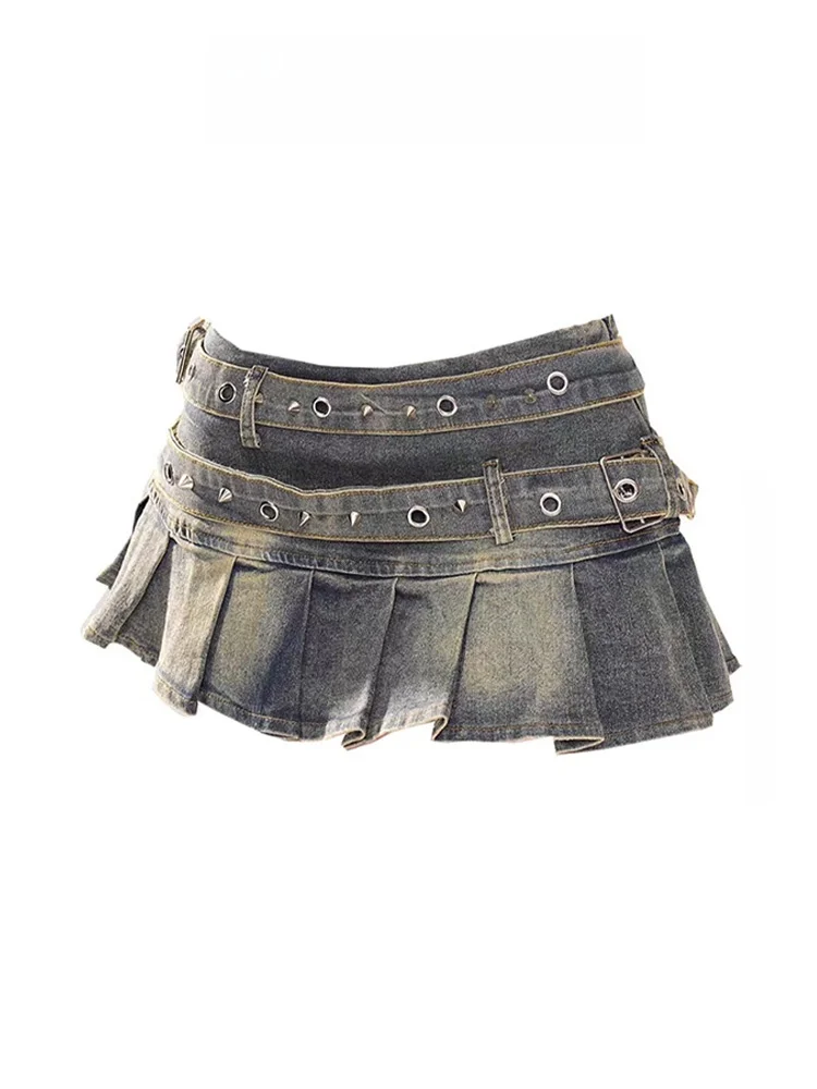 

Новая женская летняя джинсовая плиссированная юбка А-силуэта с высокой талией в американском стиле, укороченная, облегающая, ретро, для повседневной носки