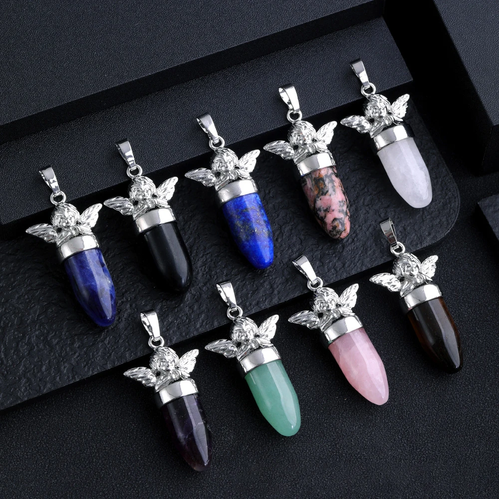 

10pcs Angel Charms Bullet Shape Cone Stone Healing Crystal Soul Pendulum for Dowsing Divination Quartz Pendant Pendulo