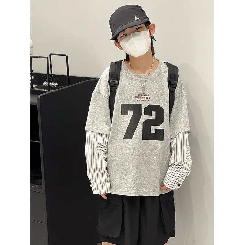 

Новинка весны 2021, весенняя поддельная одежда с двумя топами, детская одежда, свитер для мальчиков, весна и осень