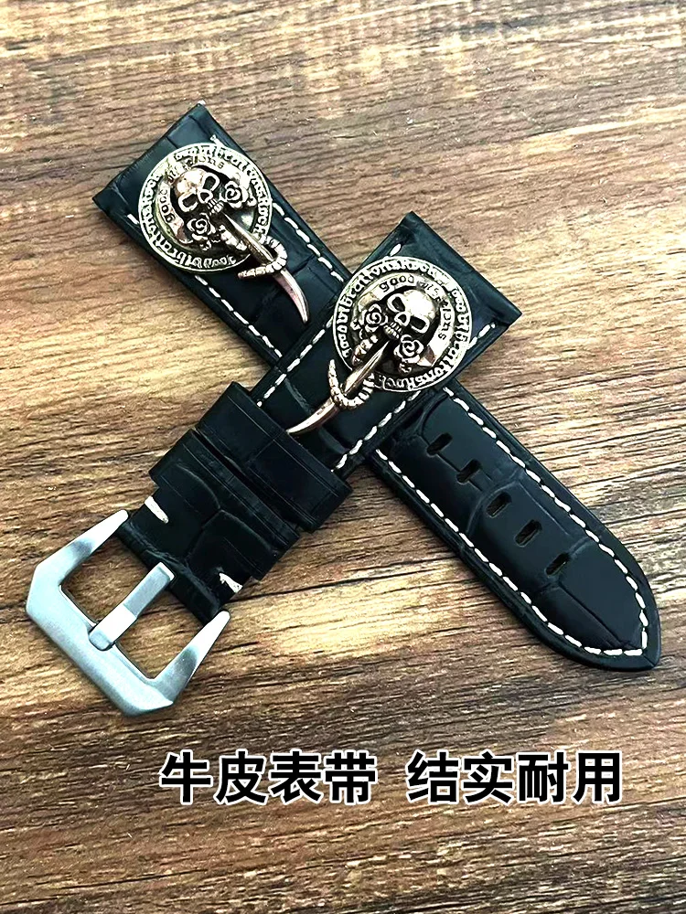 Handmade Punk Genuine Leather Watch Band Pin Watch Band Cowhide Strap 24 26mm Fashion Wrist Strap