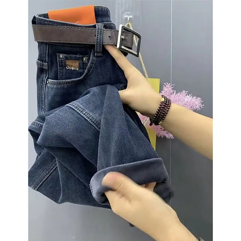 Autumn Winter High Waist Straight Jeans Women Loose Fit Stretch Haren Denim Pants Vintage Ladies Ankle-Length Jeans Pants 5XL