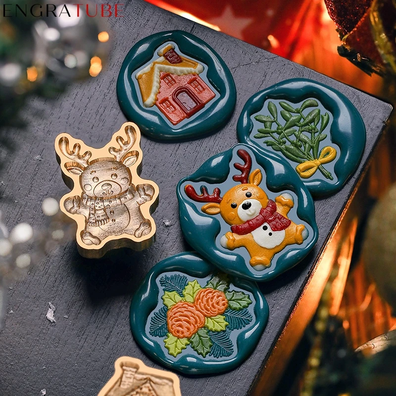 

3D Relief Sealing Wax Stamp Multilayer Christmas Snowflake Stocking Wreath Holly For New Year Envelope Invitation Gift Packaging