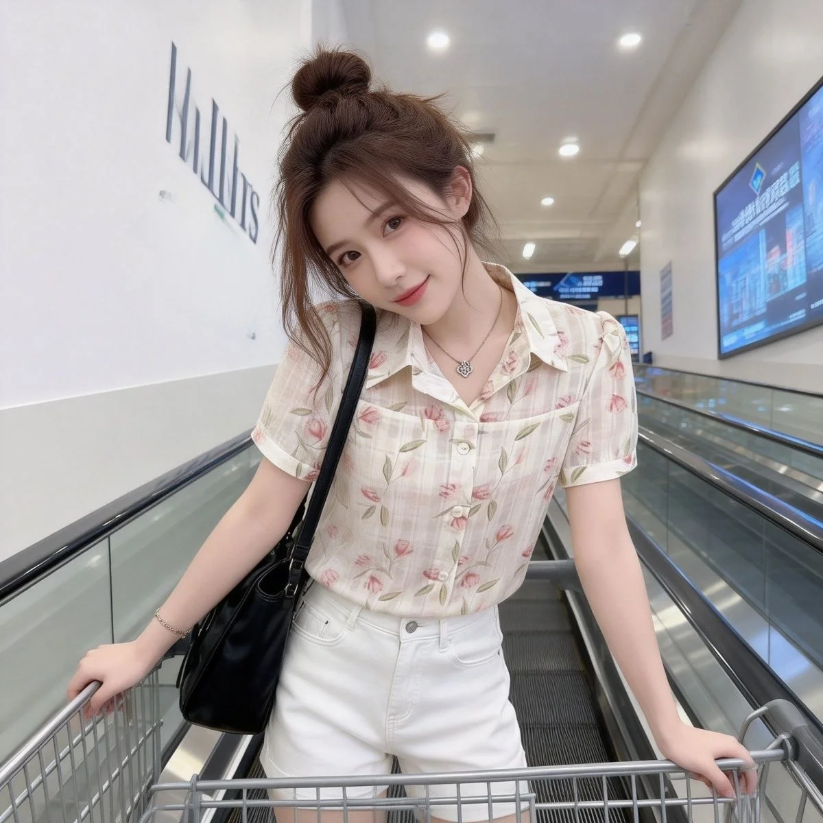 

Ele Summer Korean Sle Spliced ort Sve Collar Chiffon irt Faionable Print Slimming Cover up Versatile Top