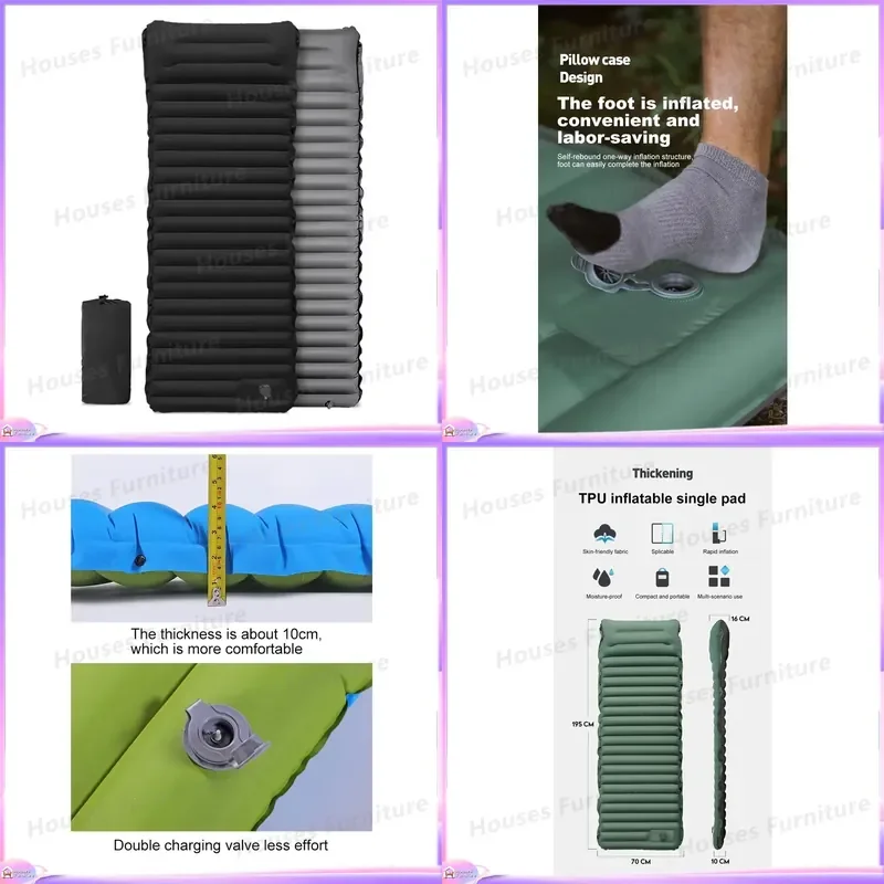 Ultralight Compact Camping Mat with Built-in Pillow Waterproof TPU Sleeping Pad for Hiking Backpacking Outdoor Travel Gear